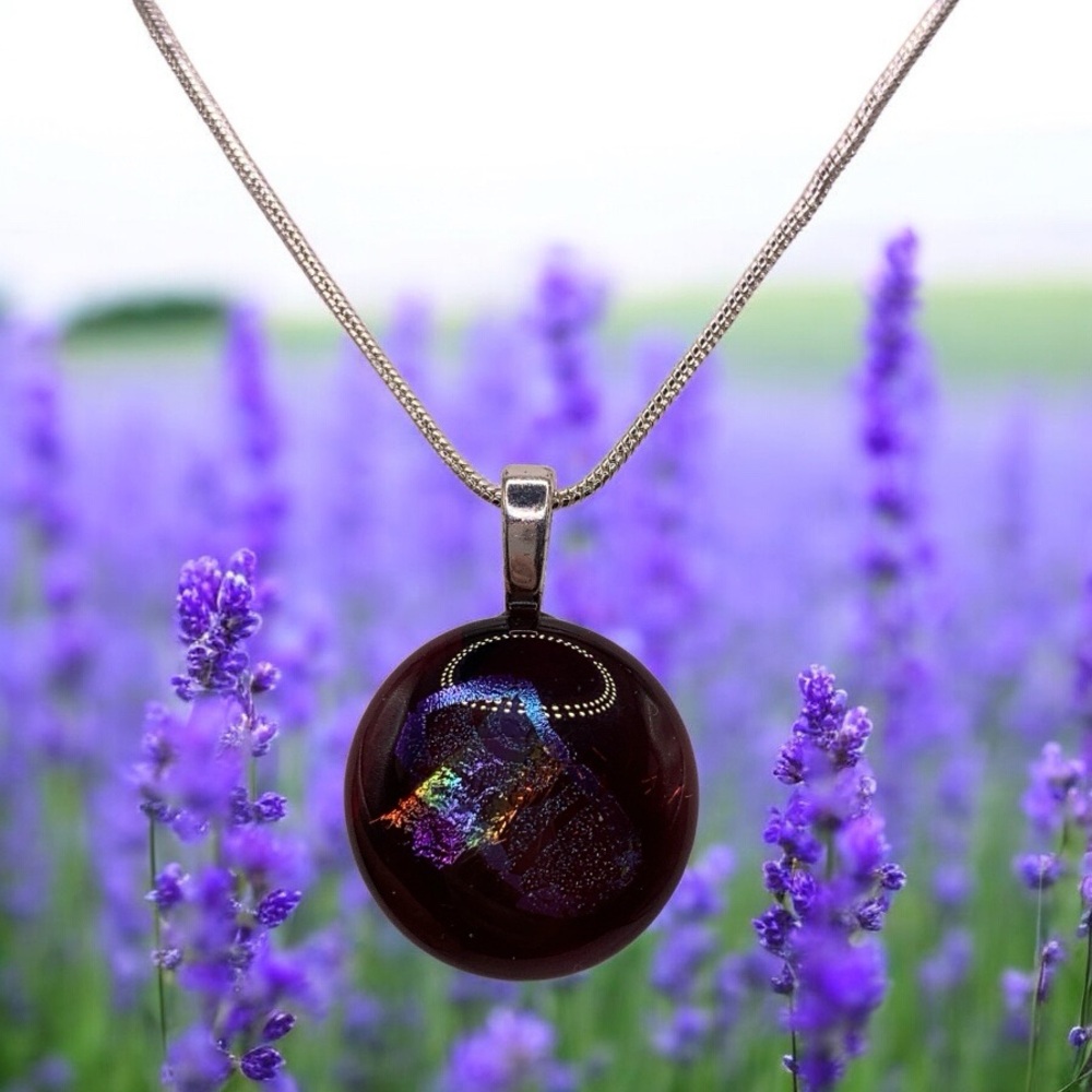 Deep Purple Dichroic Glass Pendant Necklace